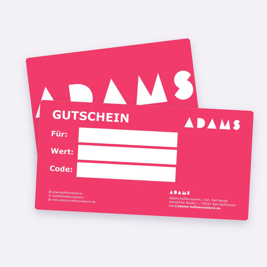 ADAMS Gutschein – Vorder- und Rückseite