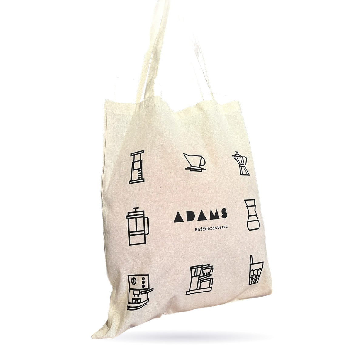 Jute Beutel Brühmethoden – naturfarben mit ADAMS Logo und acht Brühmethoden